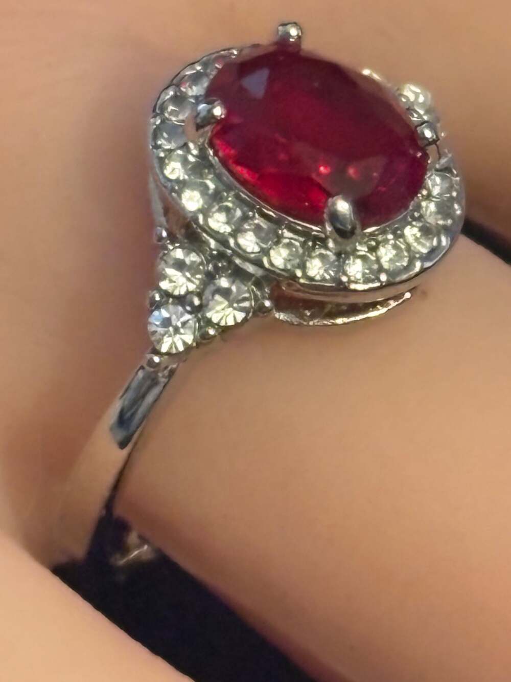 NIB Red Faux Stone Silver Tone Ring Size 8.5